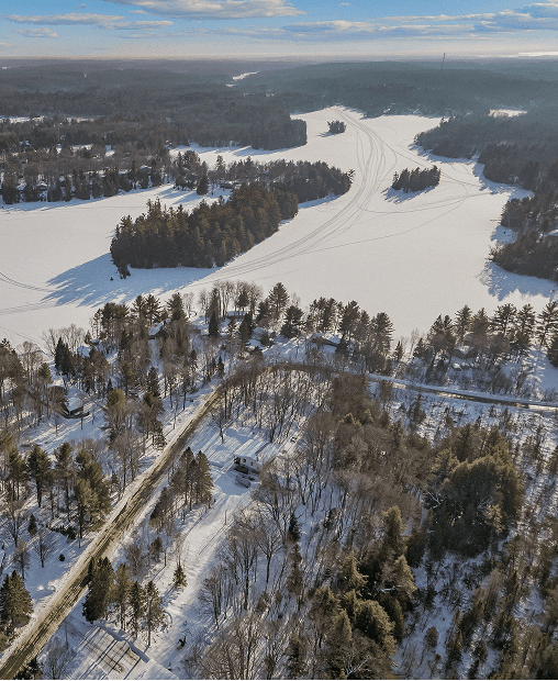 Aerial view of the 40 Miller Drive vacant land parcel in McDougall, Ontario